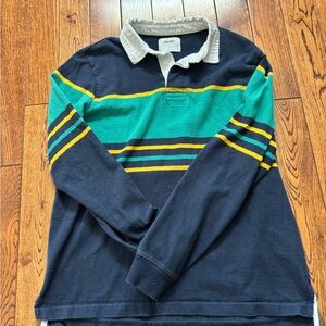 Vintage  Old Navy Men’s Navy & Teal Striped Rugby Sweater